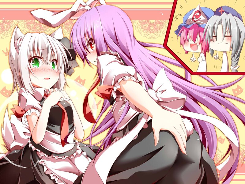 Two Anime Girls — Purple, Playful, Cat Ears, Bunny Ears