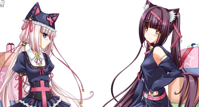 Two Anime Girls — Purple, Playful, Cat Ears
