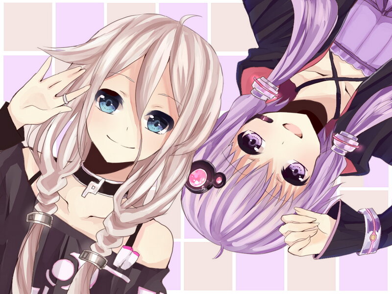 Two Anime Girls — Purple, Playful, Choker