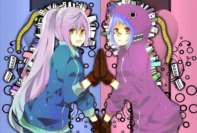 Two Anime Girls — Purple, Playful, Hats