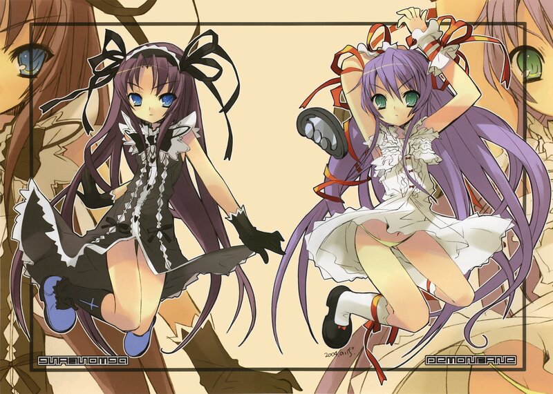 Two Anime Girls — Purple, Playful, Manga, Anime Art