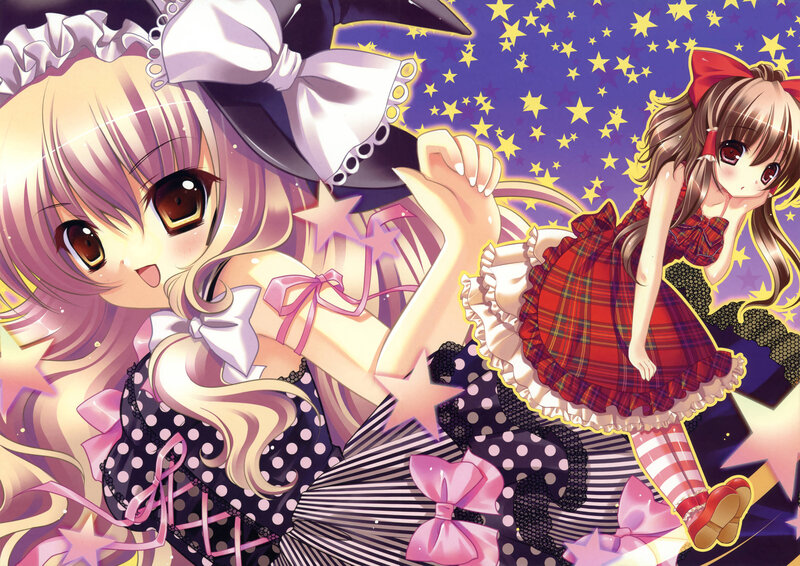 Two Anime Girls — Purple, Playful, Night
