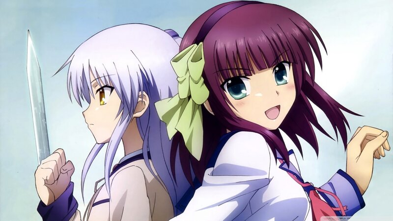 Two Anime Girls — Purple, Playful, Sword