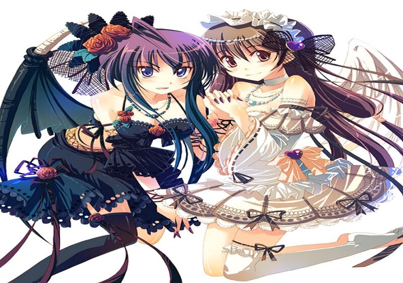 Two Anime Girls — Purple, Playful, Wings