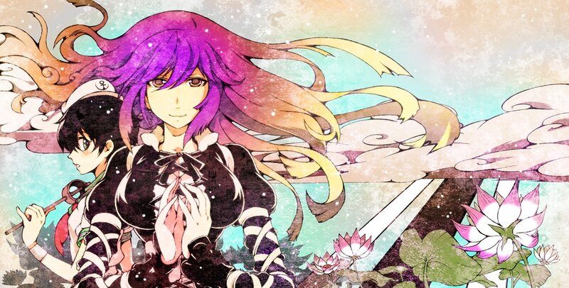 Two Anime Girls — Purple, Serene, Lotus Flowers