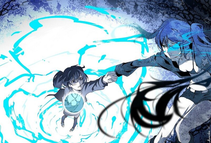 Two Anime Girls Reaching — Blue