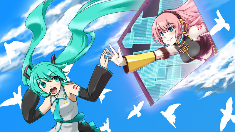 Two Anime Girls Reaching