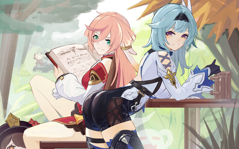 Two Anime Girls Reading — Blue