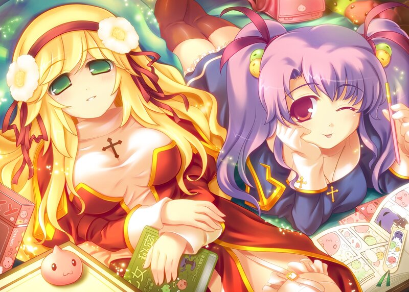 Two Anime Girls Reading — Yellow