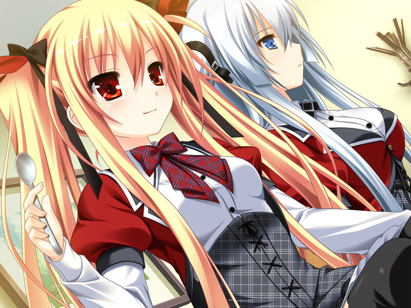 Two Anime Girls — Red, Calm, Afternoon