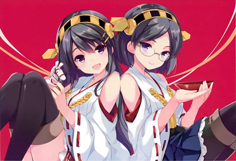 Two Anime Girls — Red, Cheerful, Glasses