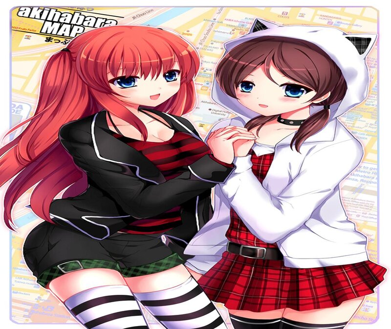 Two Anime Girls — Red, Cheerful, Map