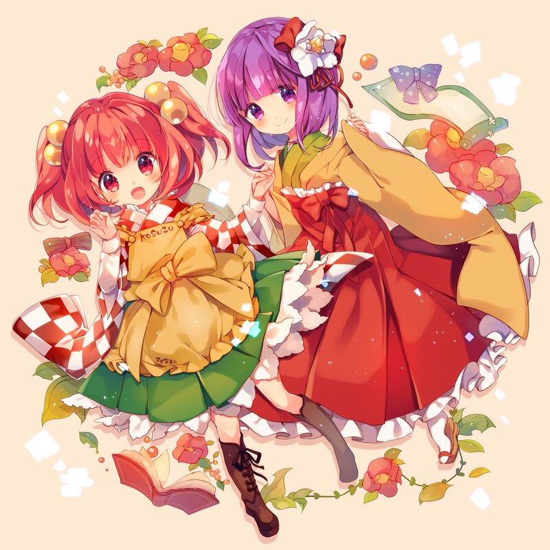 Two Anime Girls — Red, Cheerful, Spring