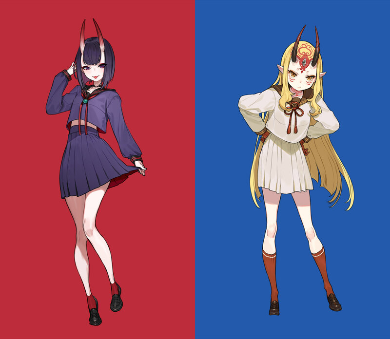 Two Anime Girls — Red, Confident