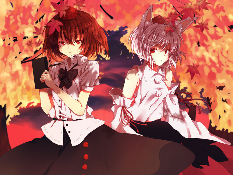 Two Anime Girls — Red, Dramatic, Autumn
