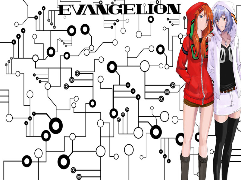 Two Anime Girls — Red, Dramatic, Circuit Board Pattern