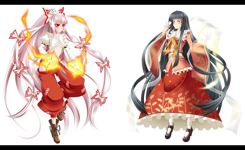 Two Anime Girls — Red, Dramatic, Digital Art, Fire