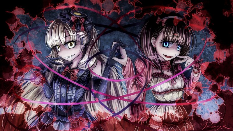 Two Anime Girls — Red, Dramatic, Digital Art