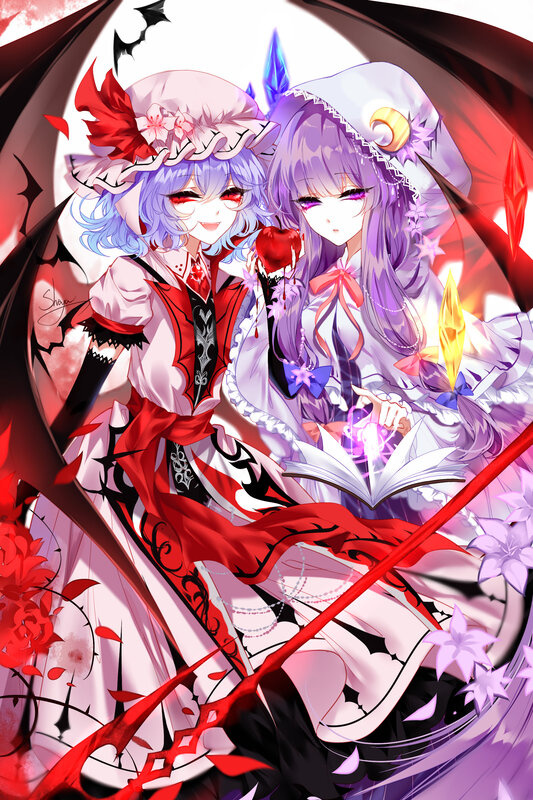 Two Anime Girls — Red, Dramatic, Night, Digital Art, Book