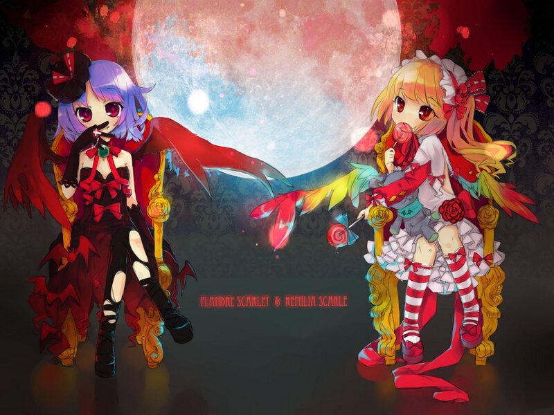 Two Anime Girls — Red, Dramatic, Night, Digital Art