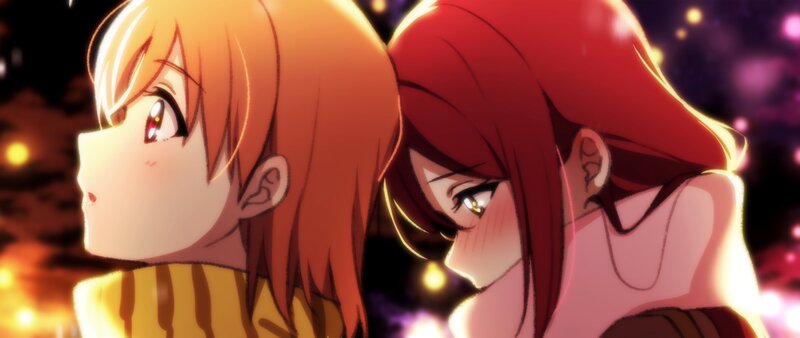 Two Anime Girls — Red, Dramatic, Night, Lights