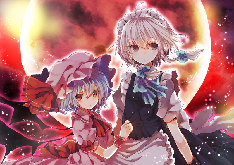 Two Anime Girls — Red, Dramatic, Night
