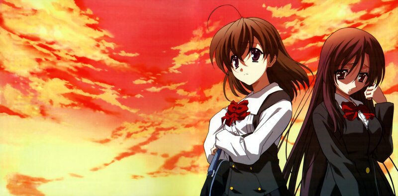 Two Anime Girls — Red, Dramatic, Sunset