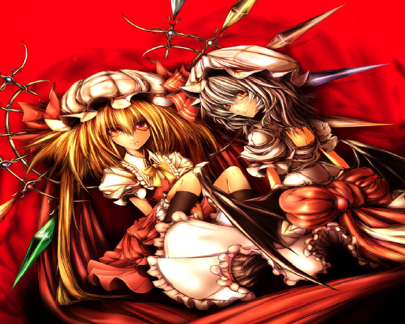 Two Anime Girls — Red, Dramatic, Wings