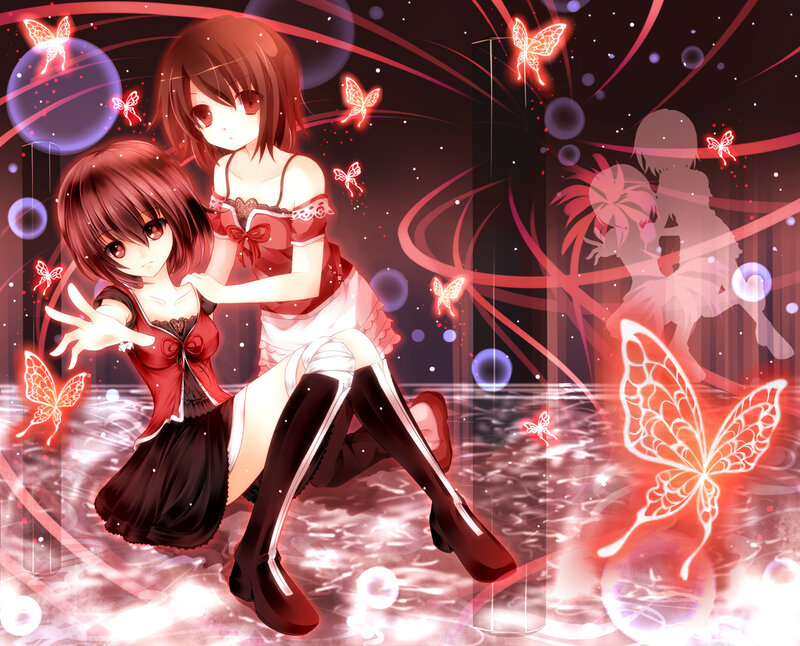 Two Anime Girls — Red, Dreamy, Night