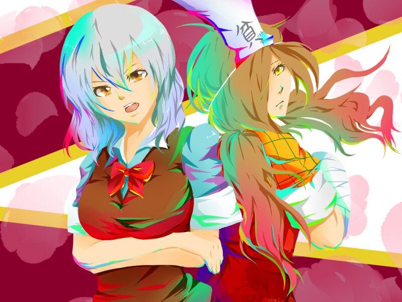 Two Anime Girls — Red, Dynamic, Digital Art