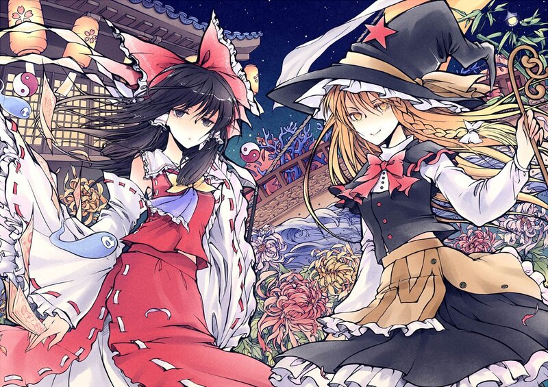 Two Anime Girls — Red, Festive, Night