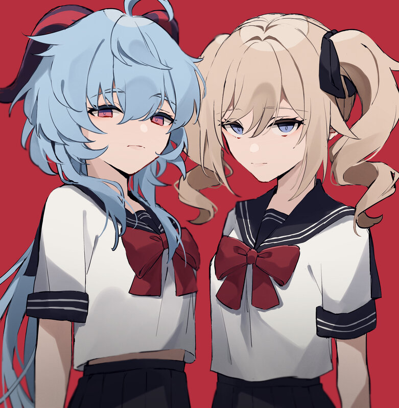 Two Anime Girls — Red, Neutral, School Uniforms