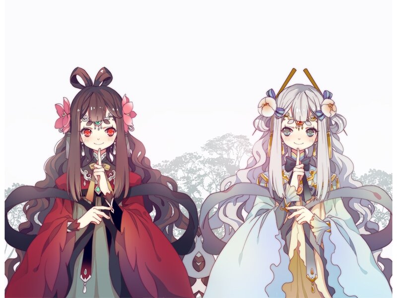 Two Anime Girls — Red, Peaceful