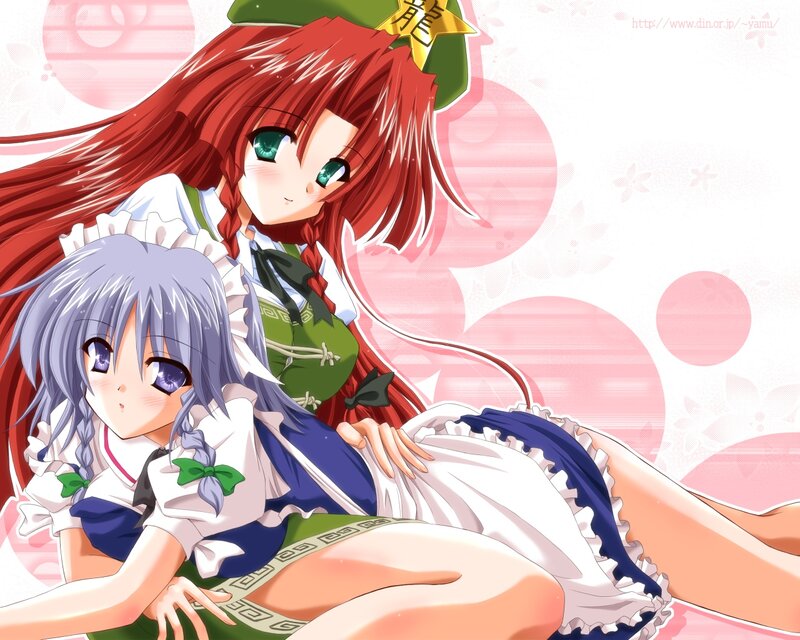Two Anime Girls — Red, Playful, Digital Art