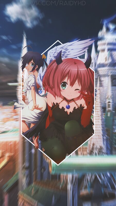 Two Anime Girls — Red, Playful, Night
