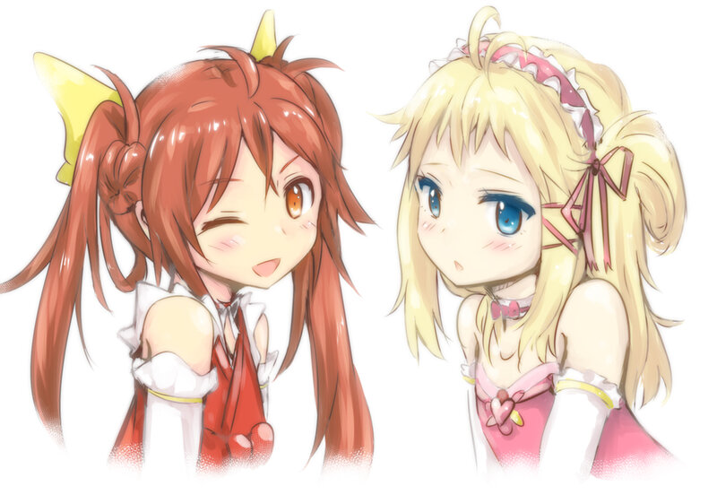 Two Anime Girls — Red, Playful, Pigtails