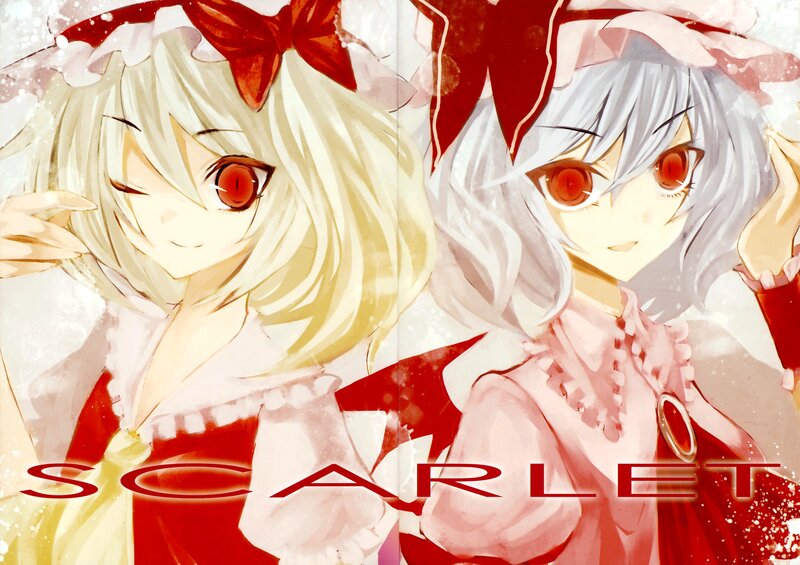 Two Anime Girls — Red, Playful, Red Eyes