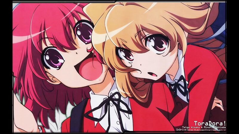 Two Anime Girls — Red, Playful, School Uniform