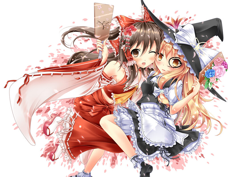 Two Anime Girls — Red, Playful, Spring
