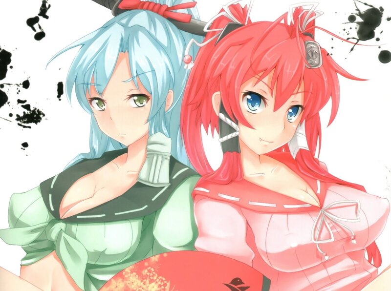 Two Anime Girls — Red, Playful, Swords