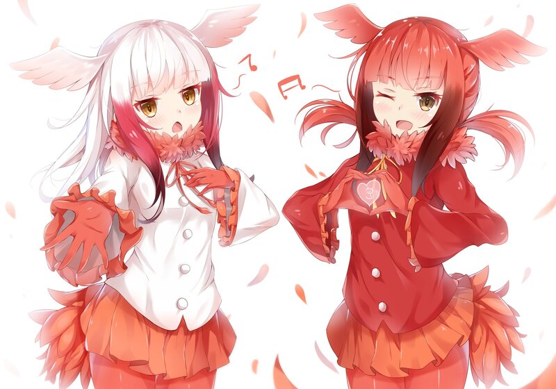 Two Anime Girls — Red, Playful, Wings