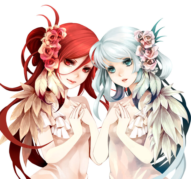 Two Anime Girls — Red, Serene