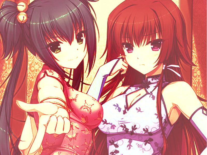 Two Anime Girls — Red, Warm