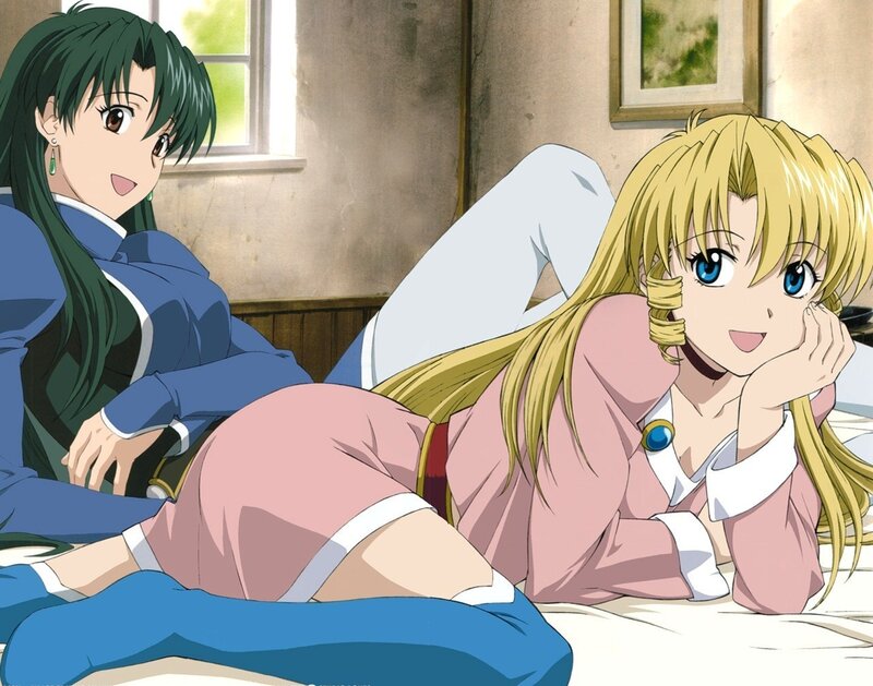 Two anime girls relaxing