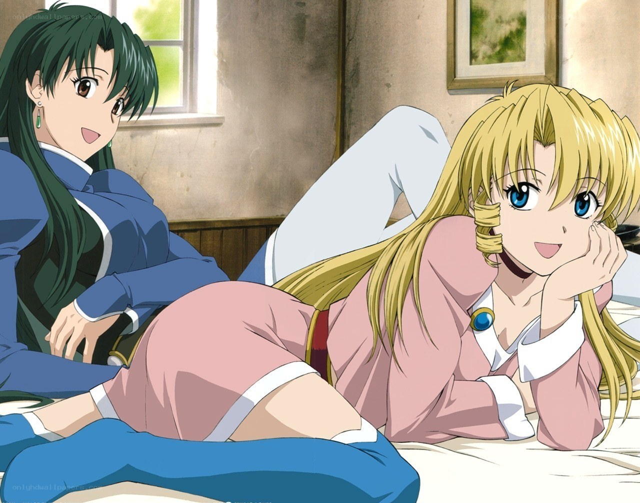Two anime girls relaxing