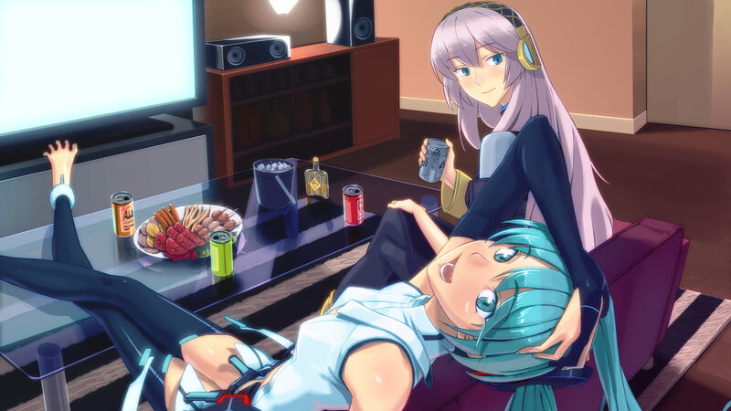 Two anime girls relaxing at home