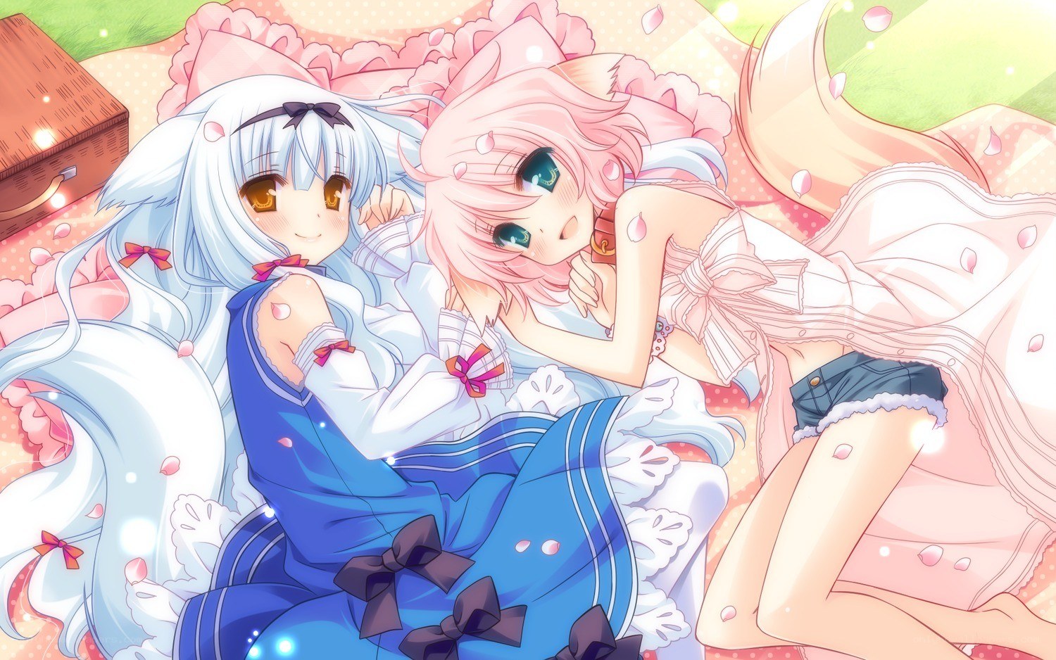 Two anime girls relaxing together