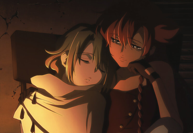 two anime girls resting together