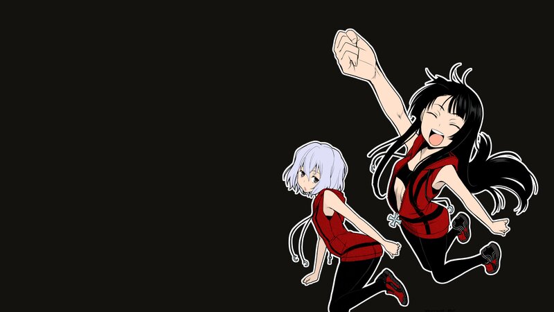 Two Anime Girls Running — Black, Energetic