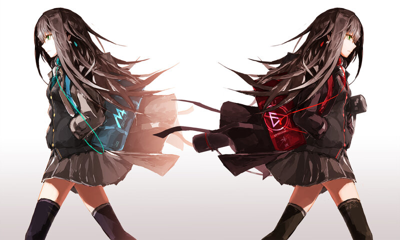 Two Anime Girls Running — Black
